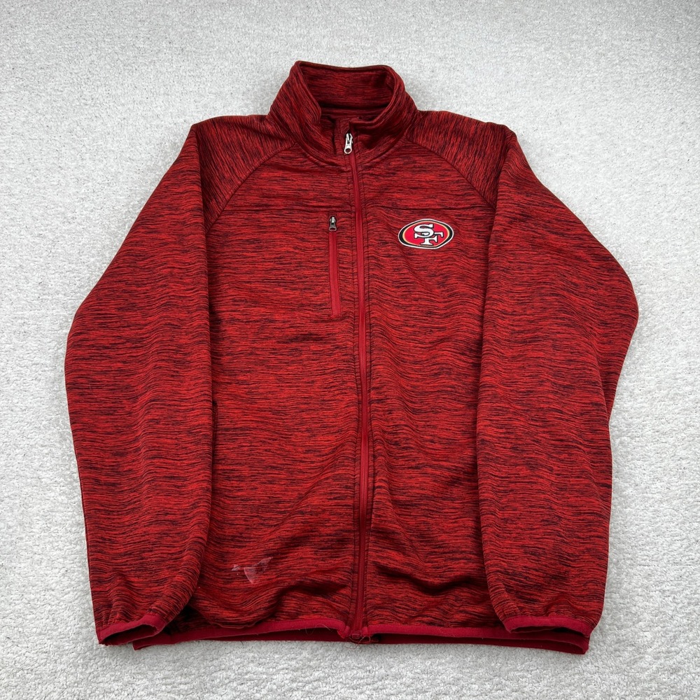 NFL San‎ Francisco 49ers Mens Large Red Space Dye Full Zip Fleece Jacket SF Logo